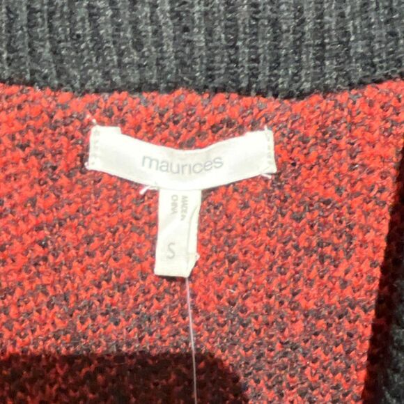 Maurices Women's Red Black Buffalo Plaid Open Front Duster Cardigan Small NWT - Picture 6 of 11